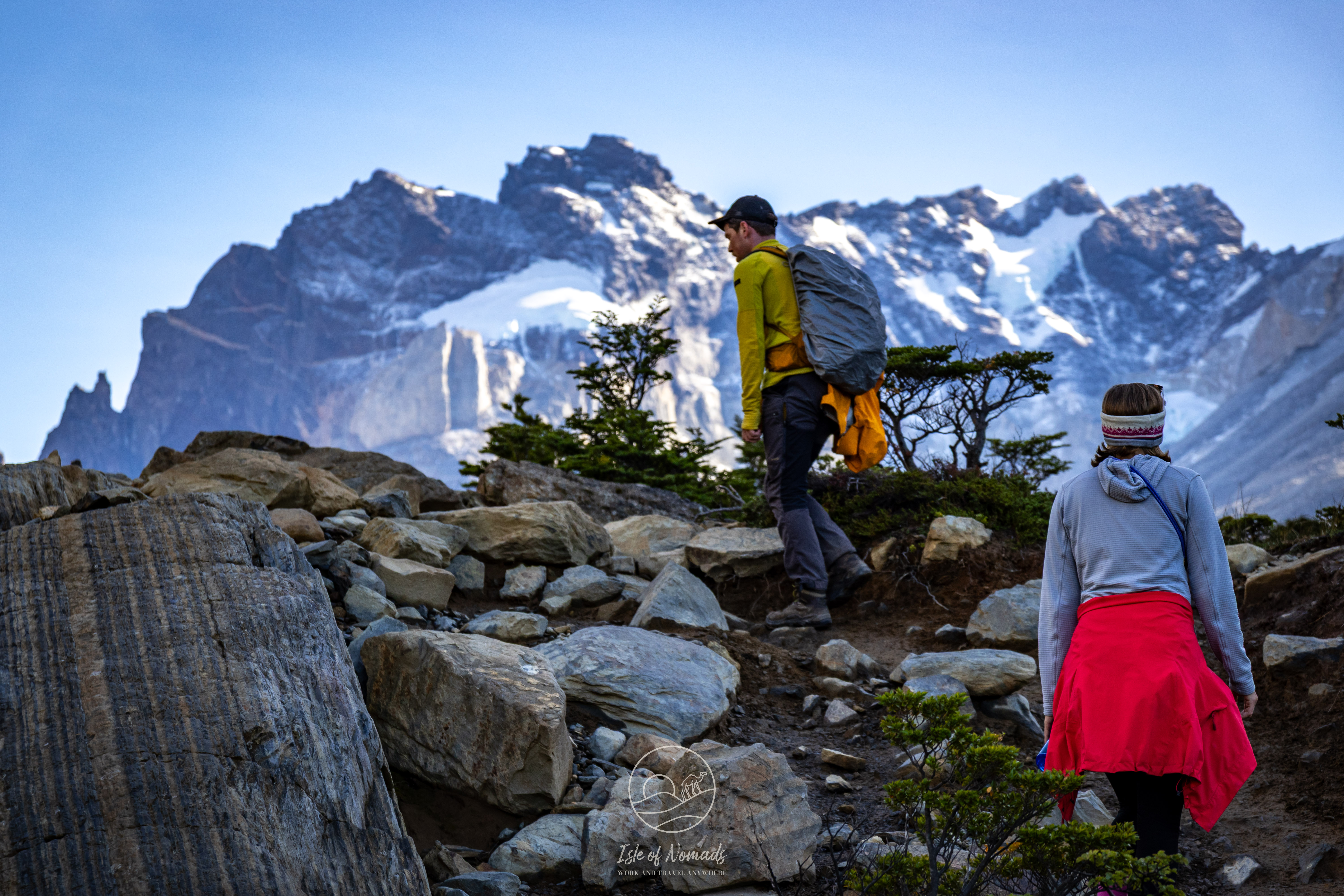 Our friend and Laura climbing towards Los Cuernos on day 2 of our W trek